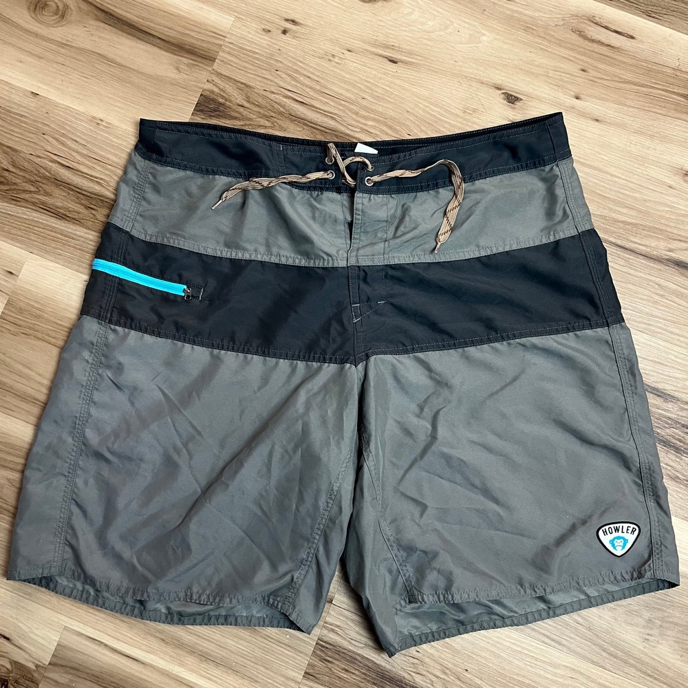 Howler Brothers Board Shorts Mens 36 Gray Black Colorblock Performance Swim